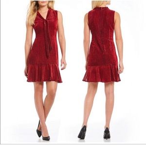 Karl Lagerfeld Velvet Textured Red Shift Knee Length Dress